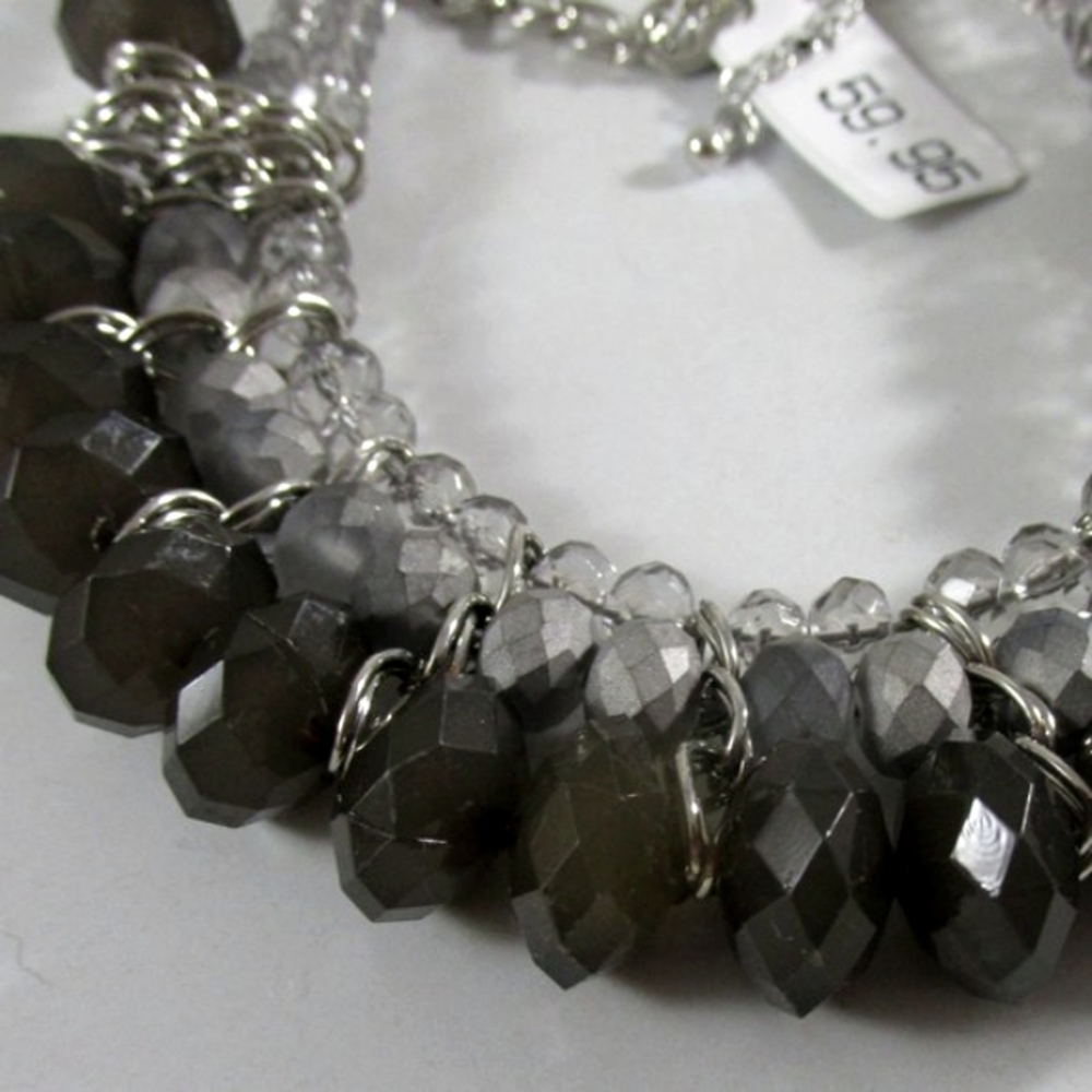 Tri Color Grey Crystal Bid Statement Rhodium Plated Necklace - Picture 4 of 5